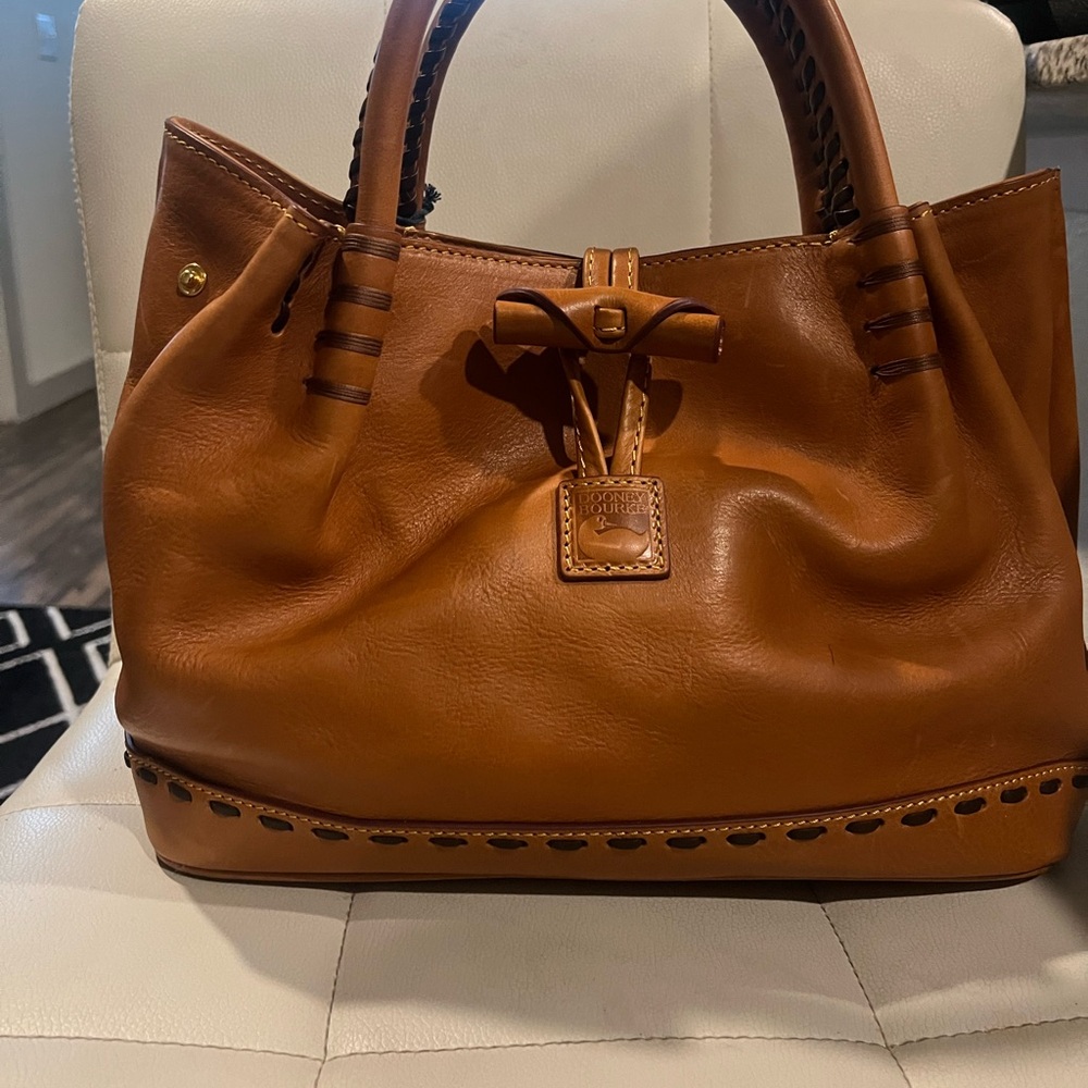 Dooney & Bourke Toggle whipstitch Top Handle Natural Florentine (rare)